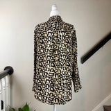 Black and Tan Animal Print Silk Button-Up Blouse