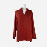 Reddish-Brown V-Neck Long Sleeve Silk Tunic Top