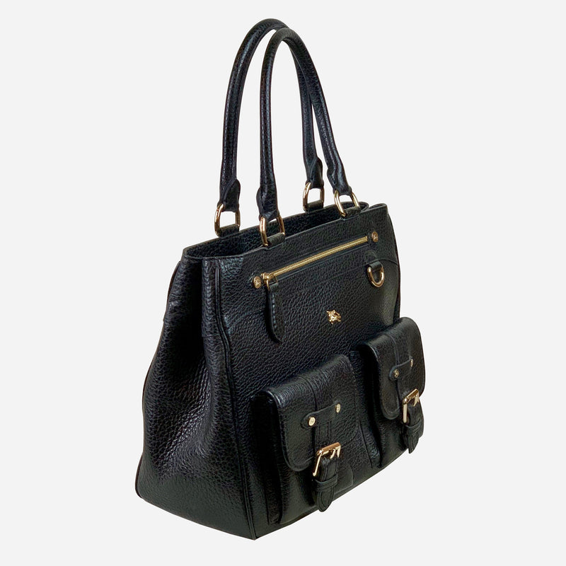 Black Grained Leather Tote