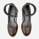 Brown Leather Platform Wedge Sandals