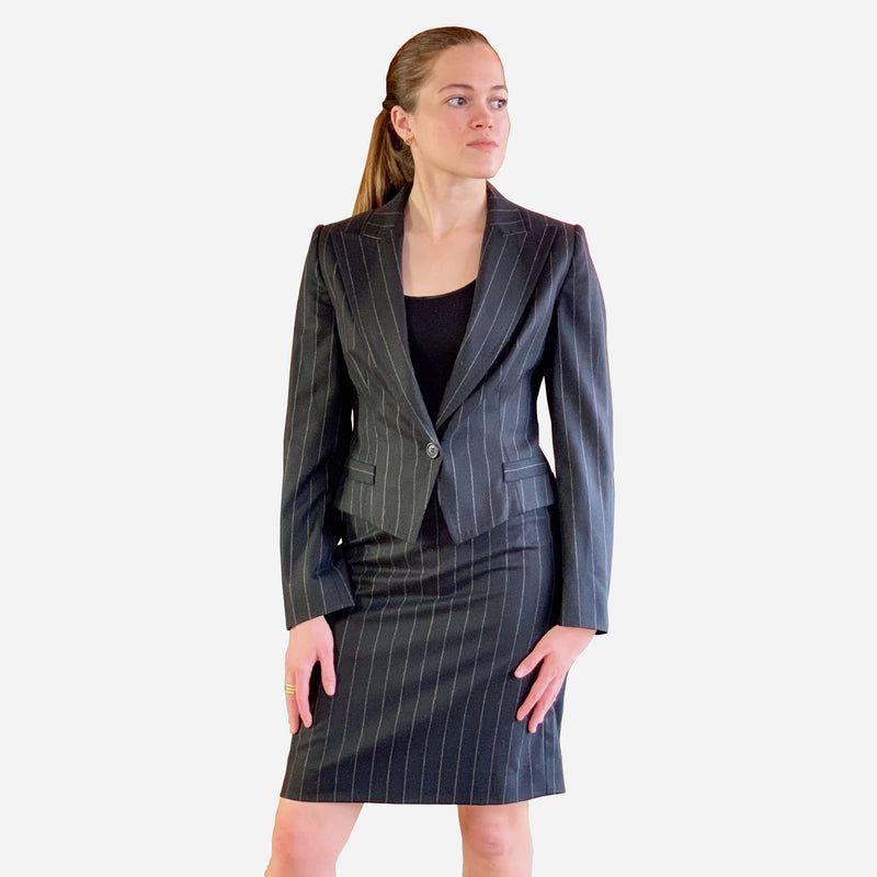 Dark-Gray Wool Pinstripe Skirt Suit