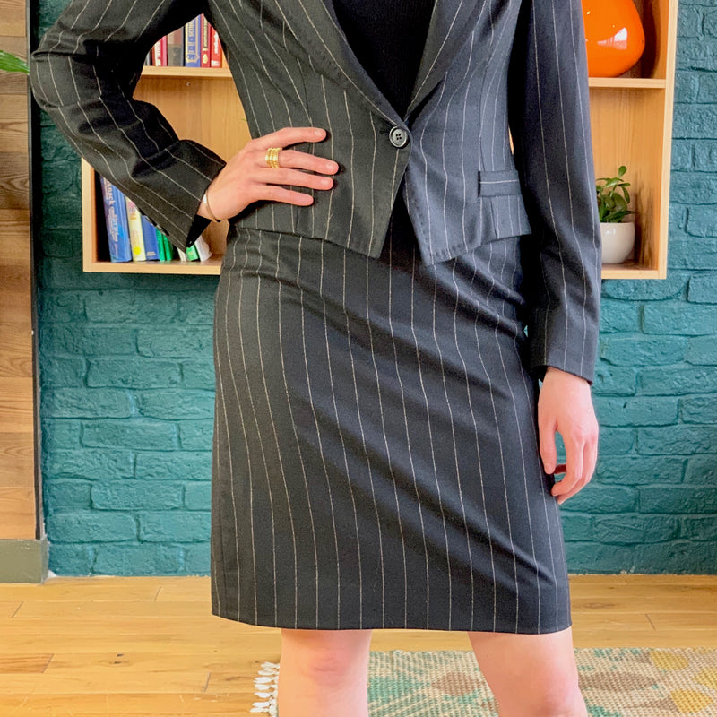 Dark-Gray Wool Pinstripe Skirt Suit