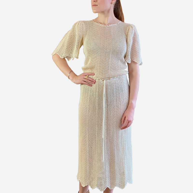 Cream Mid-Length Sheer Crochet Dress