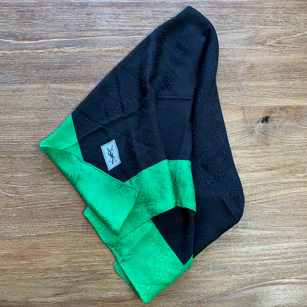 Black and Green Square Silk Scarf