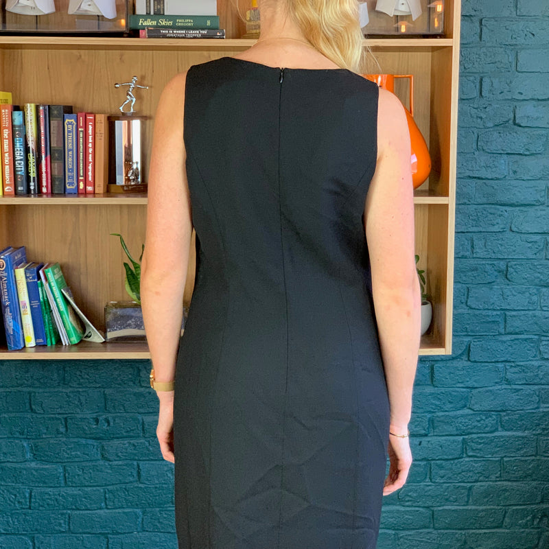 Black Sleeveless Knee-Length Wool Dress