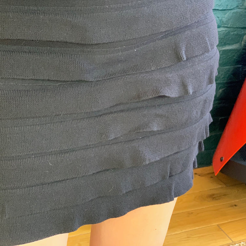 Black Cotton Tiered Mini Skirt