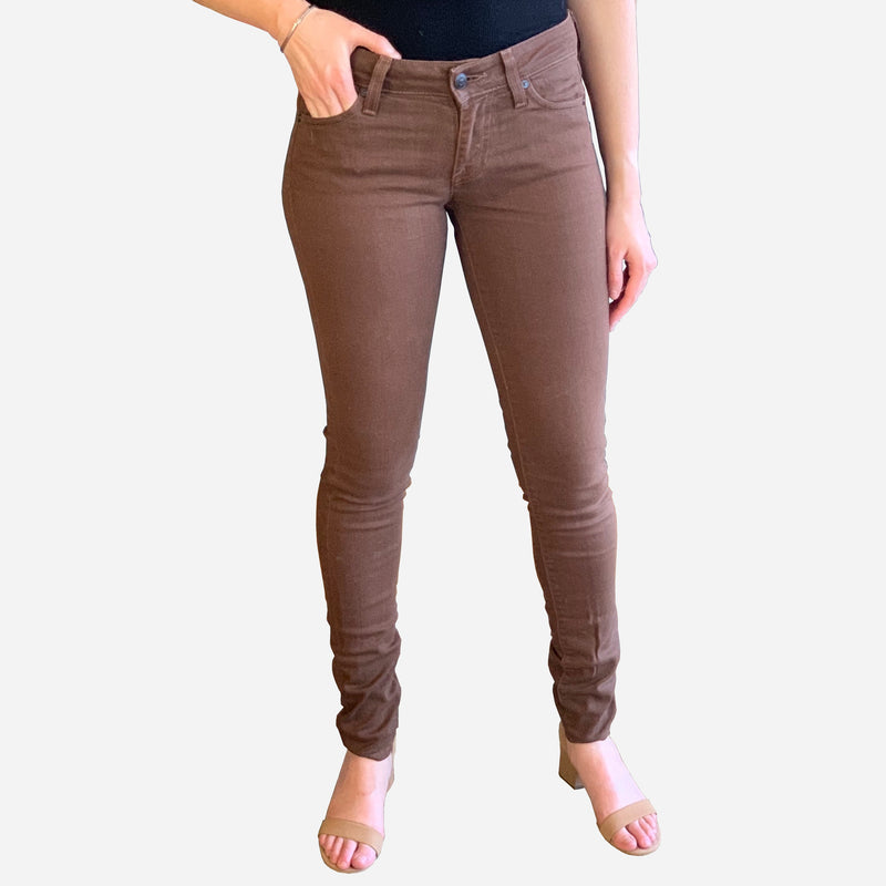 Brown Coated 'Lola' Stovepipe Skinny Jeans
