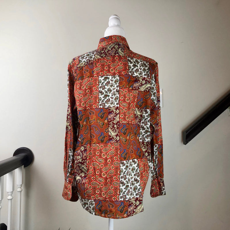 Multicolored Paisley Pattern Button-Up Blouse
