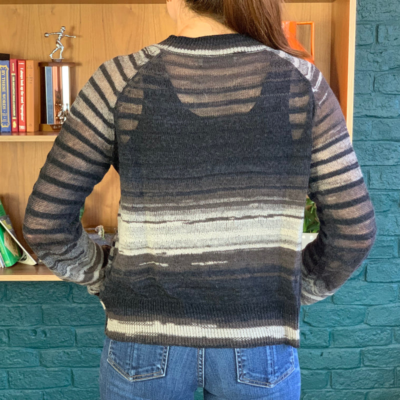 Striped Light Weight Sheer Wool Knit Sweater