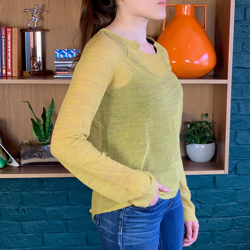 Yellow Light Weight Sheer Knit Long Sleeve Sweater