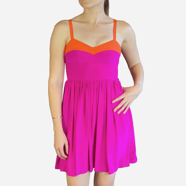 Pink and Orange Silk Sleeveless Dress