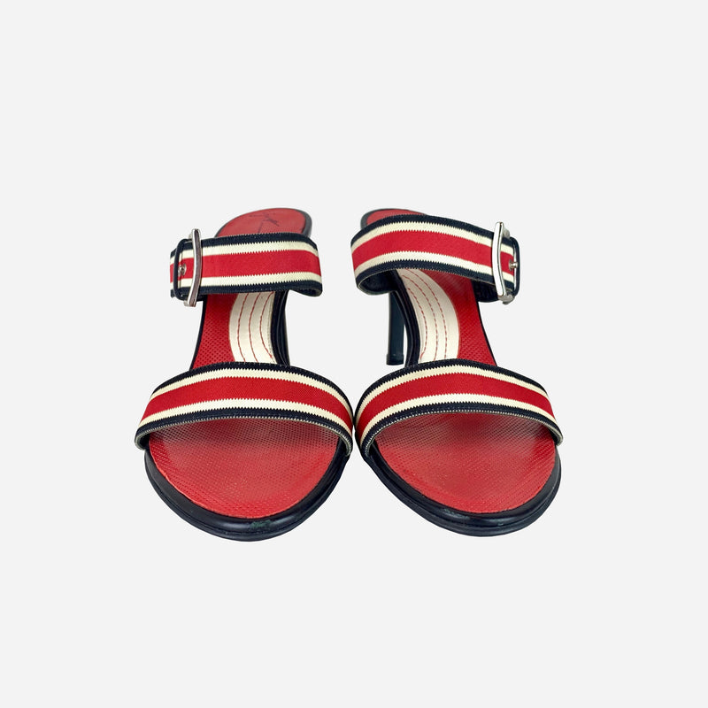 Double Strap Striped Low Heeled Sandals