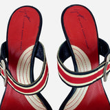 Double Strap Striped Low Heeled Sandals