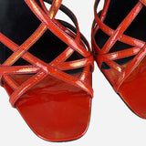 Red Iridescent Patent Leather Wedge Sandals