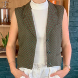 Green Notch-Lapel Structured Wool Vest