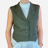 Green Notch-Lapel Structured Wool Vest