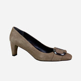 Taupe Square-Toe Low-Heeled Pumps