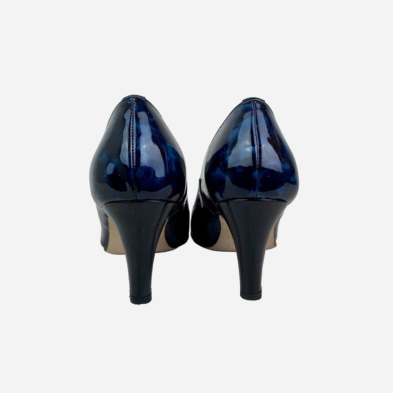 Blue & Black Patent Leather Round-Toe Pumps