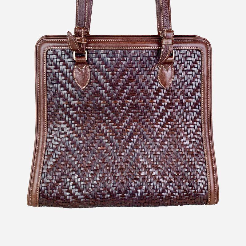 Dark-Brown Woven Leather Tote