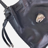 Black Leather Horse Drawstring Shoulder Bag