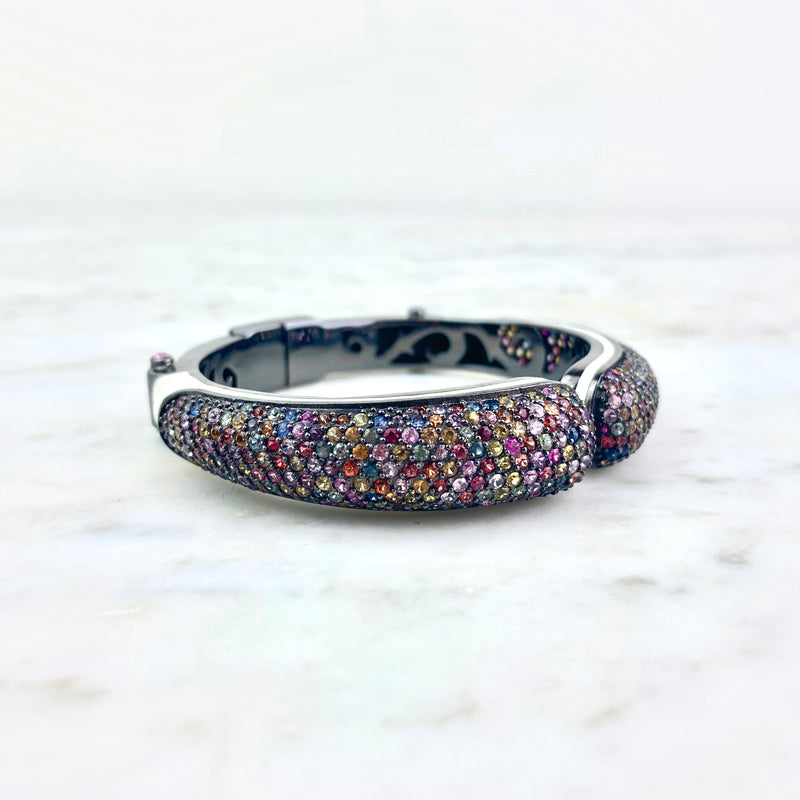 Sterling Silver and Multicolor Sapphire Hinged Cuff Bracelet