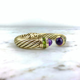 14K Amethyst and Peridot Classic Cable Cuff Bracelet