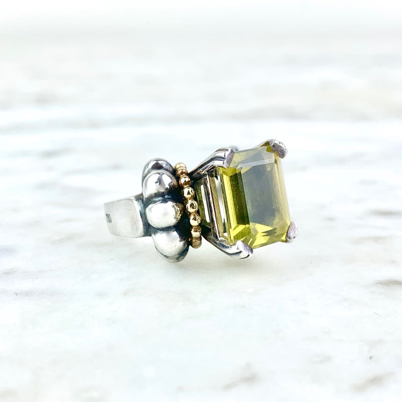 18K Yellow Gold and Sterling Silver Quartz Caviar Cocktail Ring