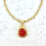 19K Yellow Gold and Intaglio Carnelian Horse Head Pendant Necklace