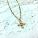 18K Yellow Gold, Diamond and Canary Crystal Cross Pendant Necklace