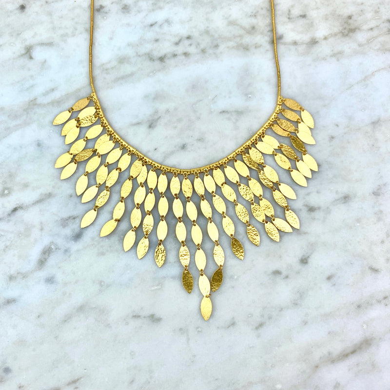 24K Hammered Yellow Gold Willow Leaf Necklace