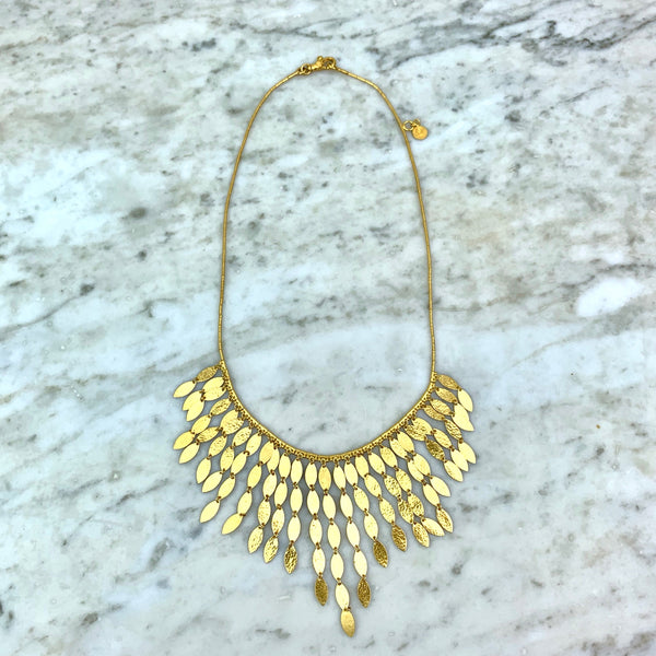 24K Hammered Yellow Gold Willow Leaf Necklace