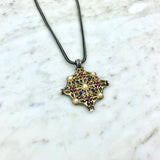 18K Yellow Gold, Sterling Silver and Multistone Pendant Necklace